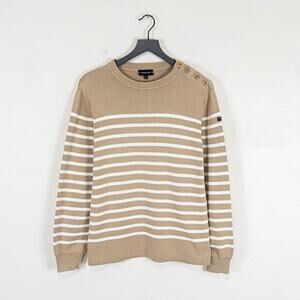 Armor Lux Groix Marin Sweater Beige Striped Shoulder buttons sz M